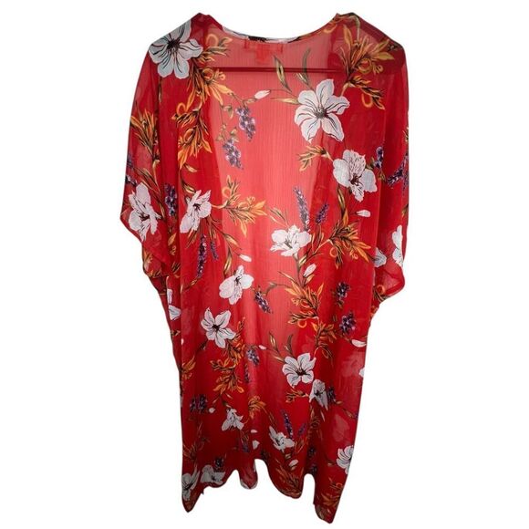 Band Of Gypsies Short Sleeve Sheer Floral Pattern Long Kimono - Picture 4 of 4